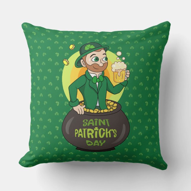 Cartoon kabouter in een gouden pot met een pint kussen (Voorkant)