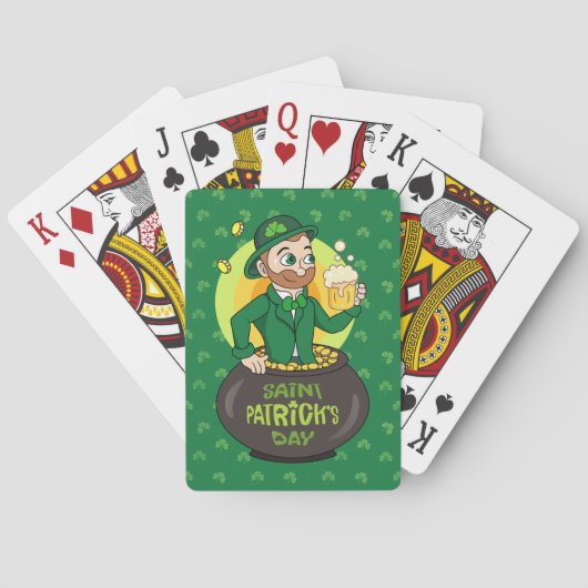 Cartoon kabouter in een gouden pot met een pint pokerkaarten (Achterkant)