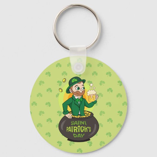 Cartoon kabouter in een gouden pot met een pint sleutelhanger (Voorkant)