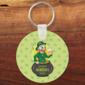 Cartoon kabouter in een gouden pot met een pint sleutelhanger (Voorkant)