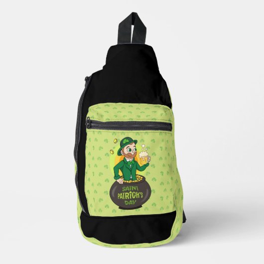 Cartoon kabouter in een gouden pot met een pint sling bag (Voorkant)