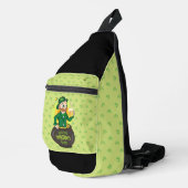 Cartoon kabouter in een gouden pot met een pint sling bag (Rechterhoek)