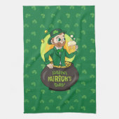 Cartoon kabouter in een gouden pot met een pint theedoek (Verticaal)