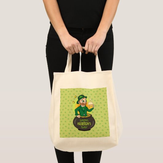 Cartoon kabouter in een gouden pot met een pint tote bag (Voorkant (product))
