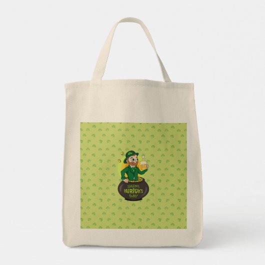 Cartoon kabouter in een gouden pot met een pint tote bag (Achterkant)