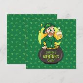 Cartoon kabouter in een pot goud met een pint in d kaart (Voorkant / Achterkant)