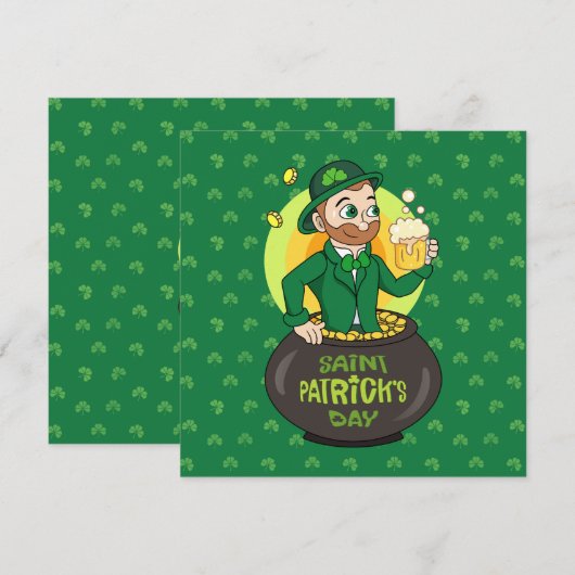 Cartoon kabouter in een pot goud met een pint in d kaart (Voorkant / Achterkant)