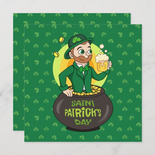 Cartoon kabouter in een pot goud met een pint kaart (Voorkant / Achterkant)