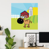 Cartoon kalf op een Boerderij Poster (Thuiskantoor)