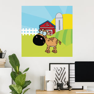 Cartoon kalf op een Boerderij Poster