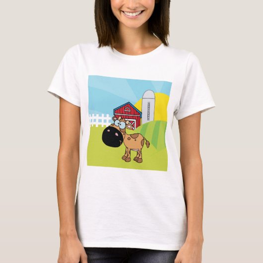 Cartoon kalf op een Boerderij T-shirt (Voorkant)