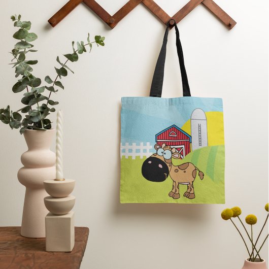 Cartoon kalf op een Boerderij Tote Bag