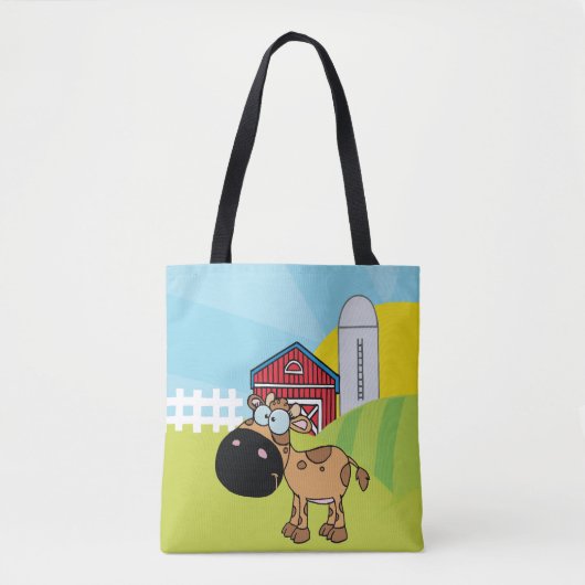 Cartoon kalf op een Boerderij Tote Bag (Voorkant)