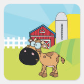 Cartoon kalf op een Boerderij Vierkante Sticker (Voorkant)