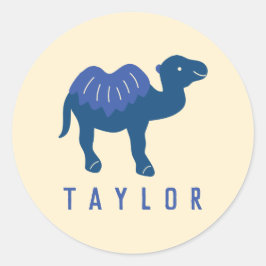 Cartoon Kameel Blauwe Bactrische 2 Bulten Persoonl Ronde Sticker