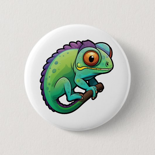 Cartoon kameleon illustratie ronde button 5,7 cm (Voorkant)