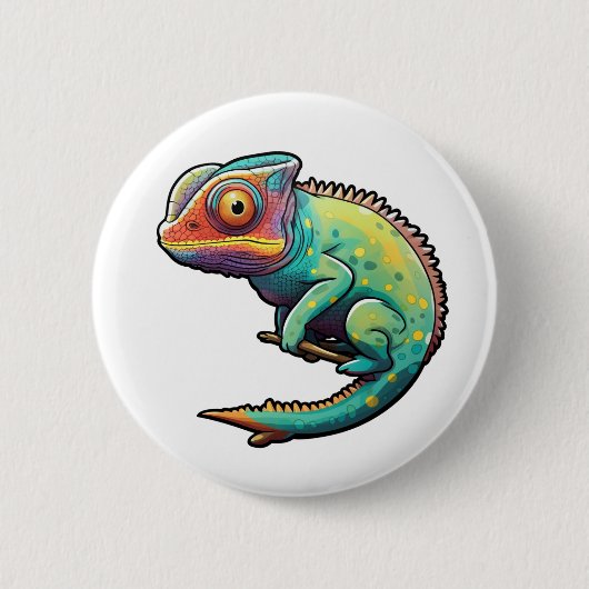 Cartoon kameleon illustratie ronde button 5,7 cm (Voorkant)