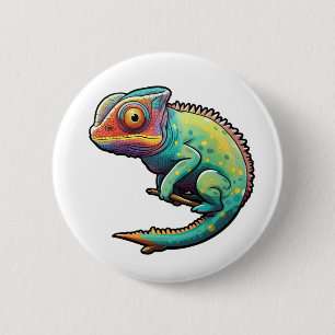 Cartoon kameleon illustratie ronde button 5,7 cm