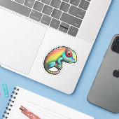 Cartoon kameleon illustratie sticker (Laptop met iPhone)