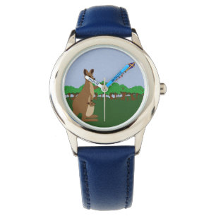 Cartoon Kangaroos vliegend een vlieger Horloge