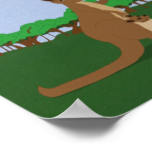 Cartoon Kangaroos vliegend een vlieger Poster (Hoek)