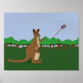 Cartoon Kangaroos vliegend een vlieger Poster (Voorkant)