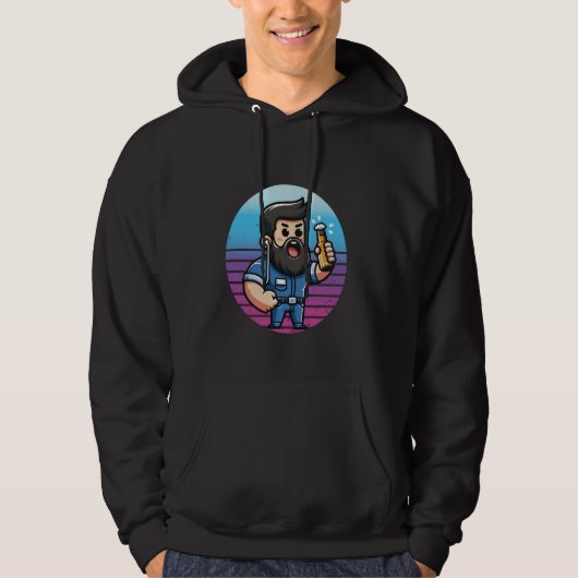 Cartoon karakter baard jumpsuit bier vrolijk plezi hoodie (Voorkant)