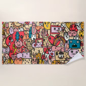 Cartoon Karakter Hand Getekend Worp Patroon Kinder Strandlaken (Voorkant)