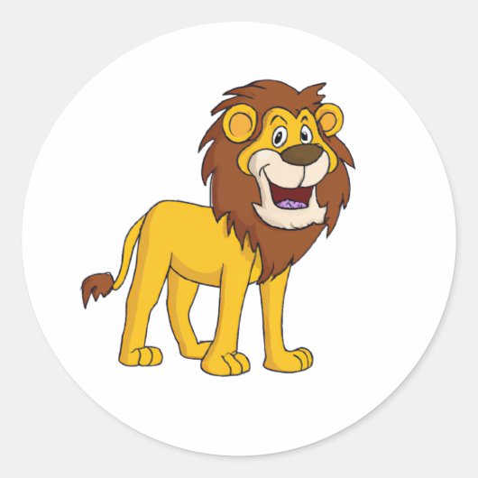 Cartoon Karakter Leeuw Ronde Sticker (Voorkant)
