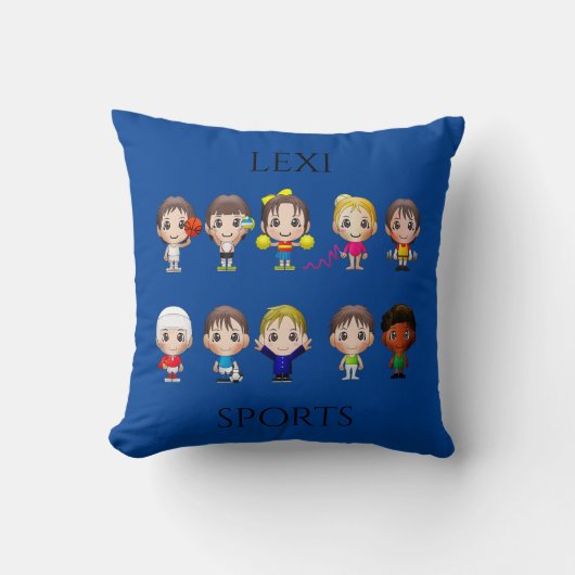 Cartoon karakters werpen kussen met naam. (Voorkant)