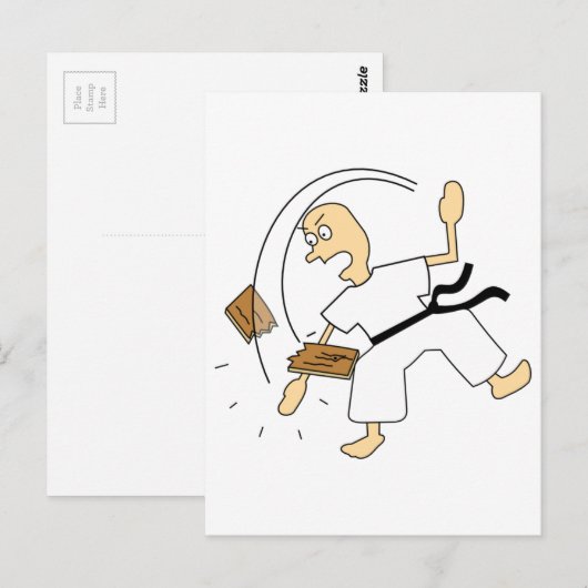 Cartoon Karate Man Chopping Wooden Board met hand Briefkaart (Voorkant / Achterkant)