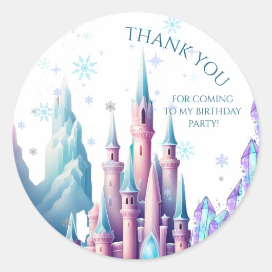 Cartoon Kasteel Frozen Kingdom 1e Verjaardag Ronde Sticker (Voorkant)
