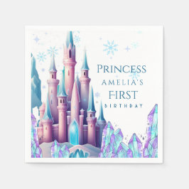 Cartoon Kasteel Frozen Koninkrijk 1e Verjaardag Pa Servet