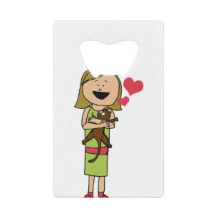 Cartoon Kat Drawing Girl Hugging Schets Creditkaart Flessenopener