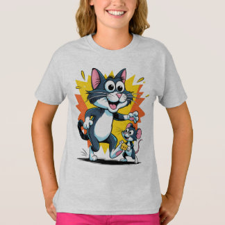 Cartoon kat en muis achtervolging t-shirt