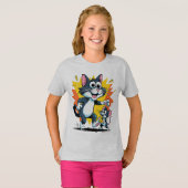 Cartoon kat en muis achtervolging t-shirt (Voorkant volledig)