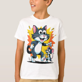 Cartoon kat en muis achtervolging t-shirt