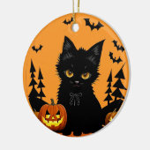 Cartoon kat en pompoenen onder volle maan keramisch ornament (Links)
