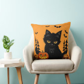 Cartoon kat en pompoenen onder volle maan kussen (Stoel)