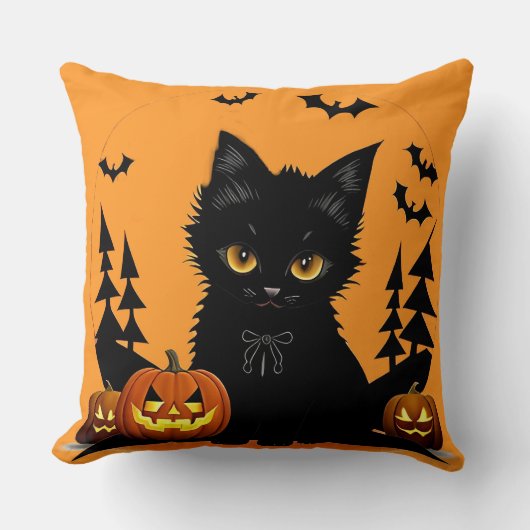 Cartoon kat en pompoenen onder volle maan kussen (Voorkant)