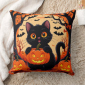 Cartoon kat en pompoenen onder volle maan kussen (Deken)