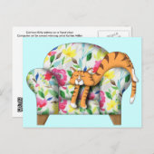 Cartoon Kat in slaap op een floragestoel Briefkaart (Voorkant / Achterkant)