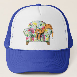 Cartoon Kat in slaap op een floragestoel Trucker Pet