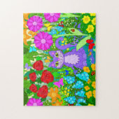 Cartoon Kat in tuinvloer Ladybugs Butterflies Legpuzzel (Verticaal)