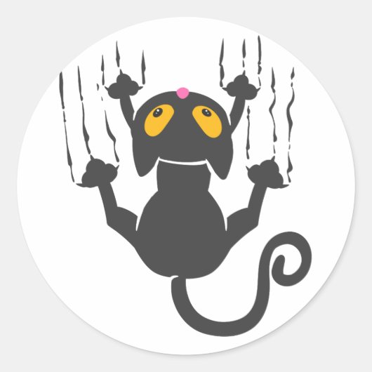 Cartoon Kat-krakkende muur - Kies achterkleur Ronde Sticker (Voorkant)