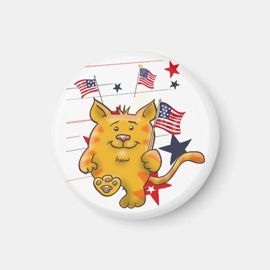 Cartoon Kat met Amerikaanse vlag Magneet (Voorkant)