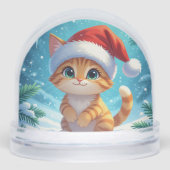 Cartoon kat met kerstmuts kerstsneeuw Wereldbol Sneeuwbol (Voorkant)