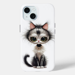 Cartoon kat met parel Ketting iPhone 15 Case