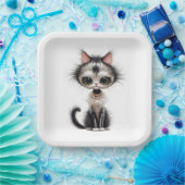 Cartoon kat met parel Ketting Papieren Bordje (Feest)