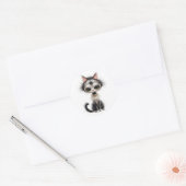 Cartoon kat met parel Ketting Ronde Sticker (Envelop)